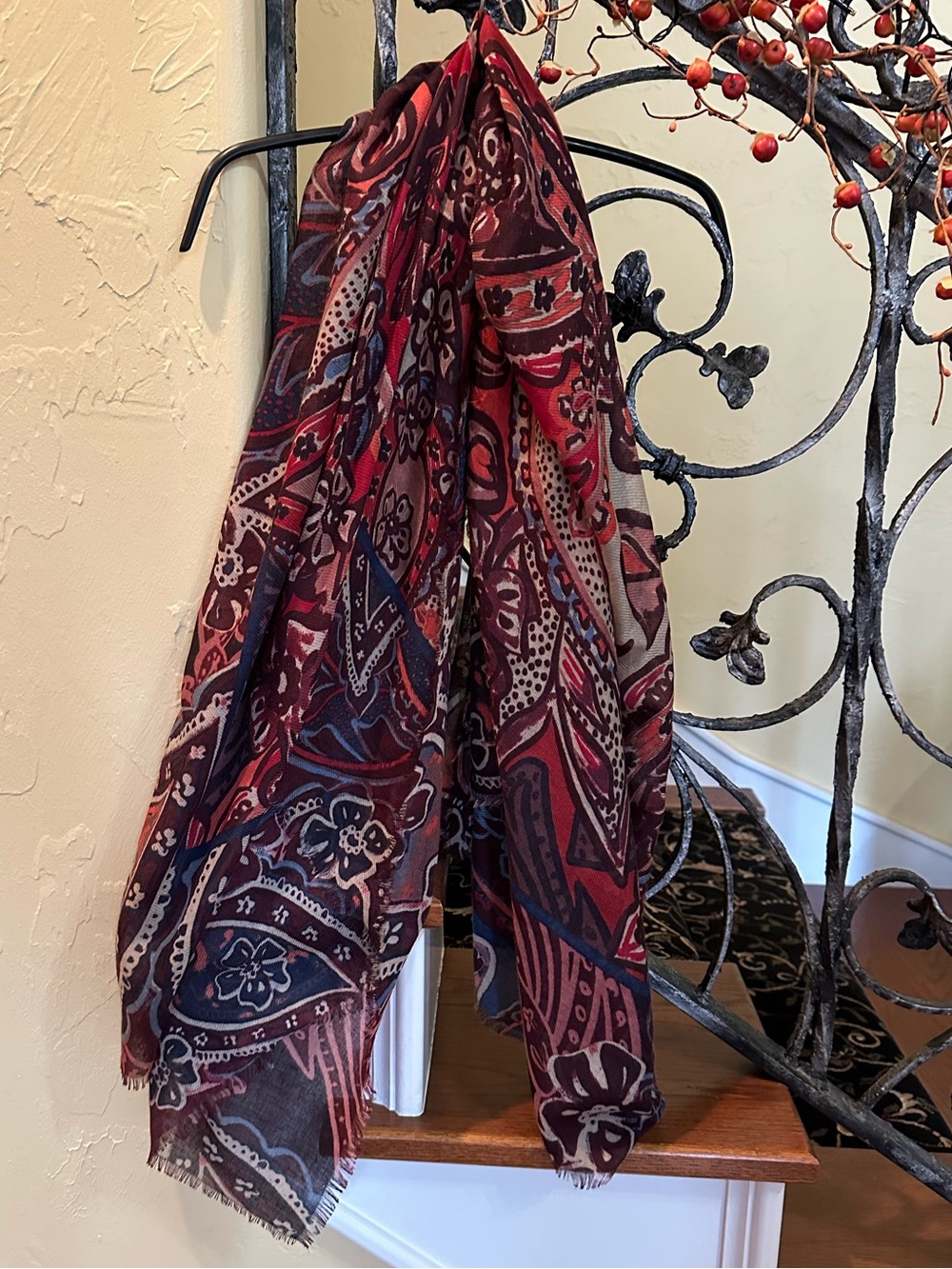 Chico's Burgundy and Navy Paisley Decorative Scarf